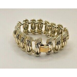 Vintage Jewelry Signed CORO Silver Tone & gold Link Bracelet
